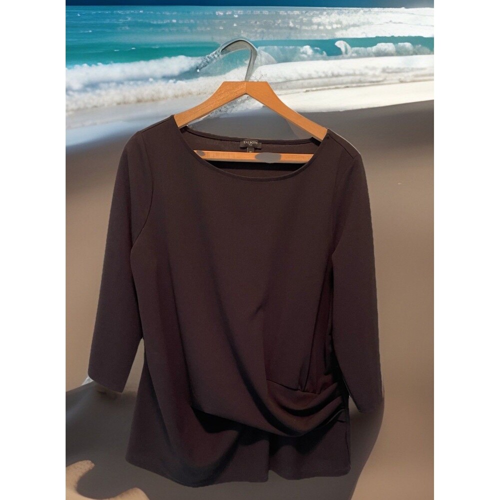 Talbots Plus Black Knit Top Boatneck Slight Folds from One Side Size 1X